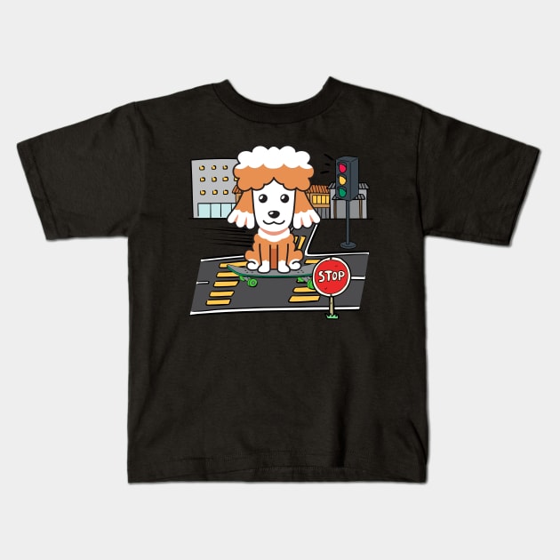 Funny poodle is on a skateboard Kids T-Shirt by Pet Station